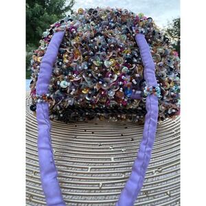 Kitschy Artsty Purple Beaded Sequin Mini Handbag Multi Color Embellished Purse